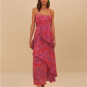 FARM Rio Red Paisley Scarf Loopy Trim Maxi Dress